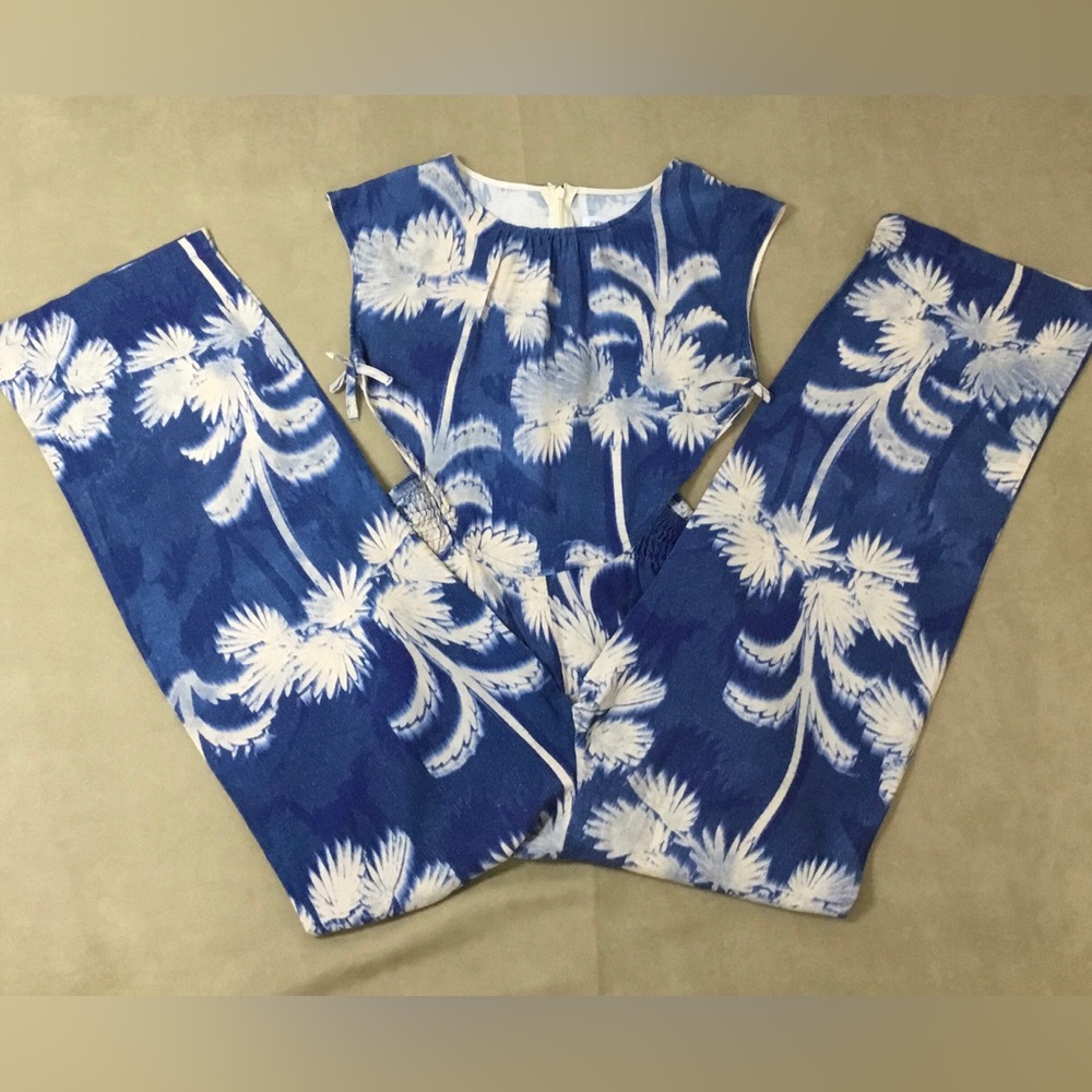 ZARA Girls Palm Tree Tie-Dye Blue Sleeveless Jumpsuit Size 13-14 Years - K406